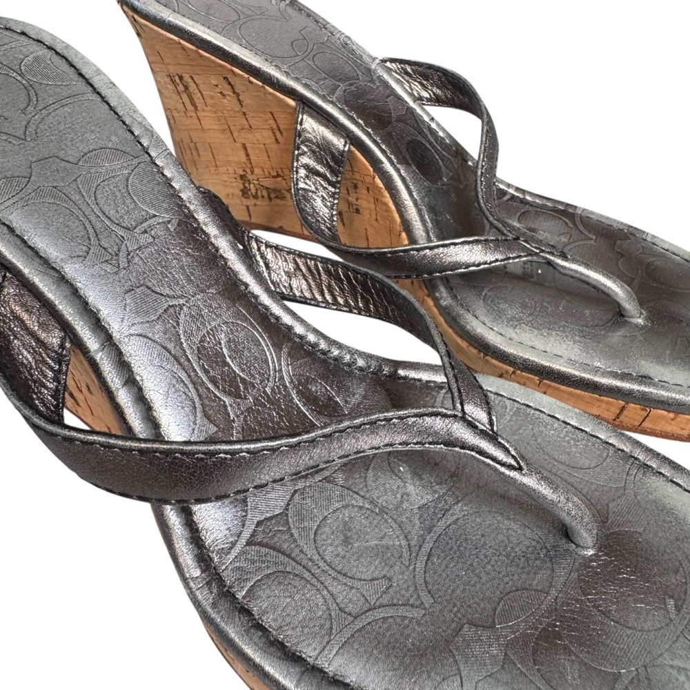 Coach Lannie Metallic Leather Cork Wedge Sandals 7.5 - Picture 5 of 13